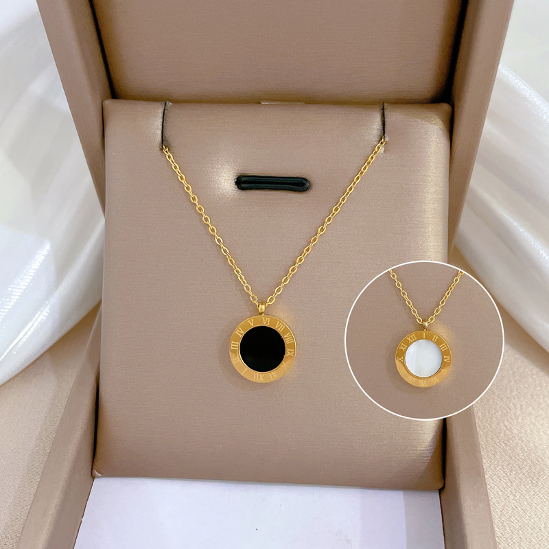 【 All-titanium Steel 】 Roman double-sided minimalist style furnace with real gold necklace, female Instagram influencer collarbone chain accessory full figure