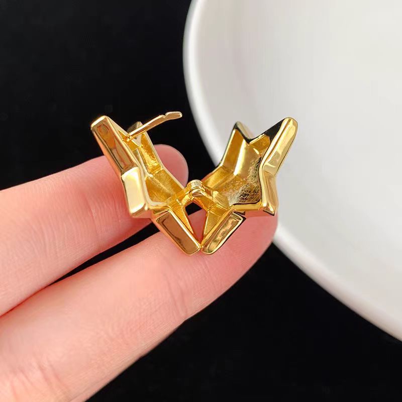 INS trendy double-sided five-pointed star ear buckles and stud earrings, niche design, high-end feel, simple and elegant, versatile earrings Specification drawing