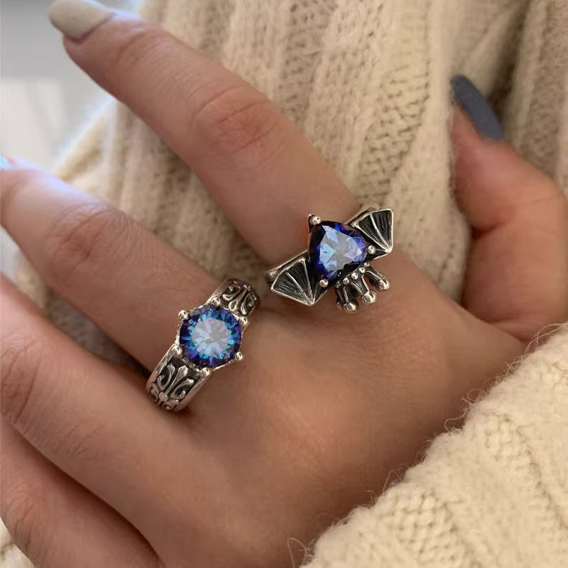 Japanese and Korean unique Crusader flower open ring for women, retro and fashionable style ring, trendy ins cold style index finger ring details Picture
