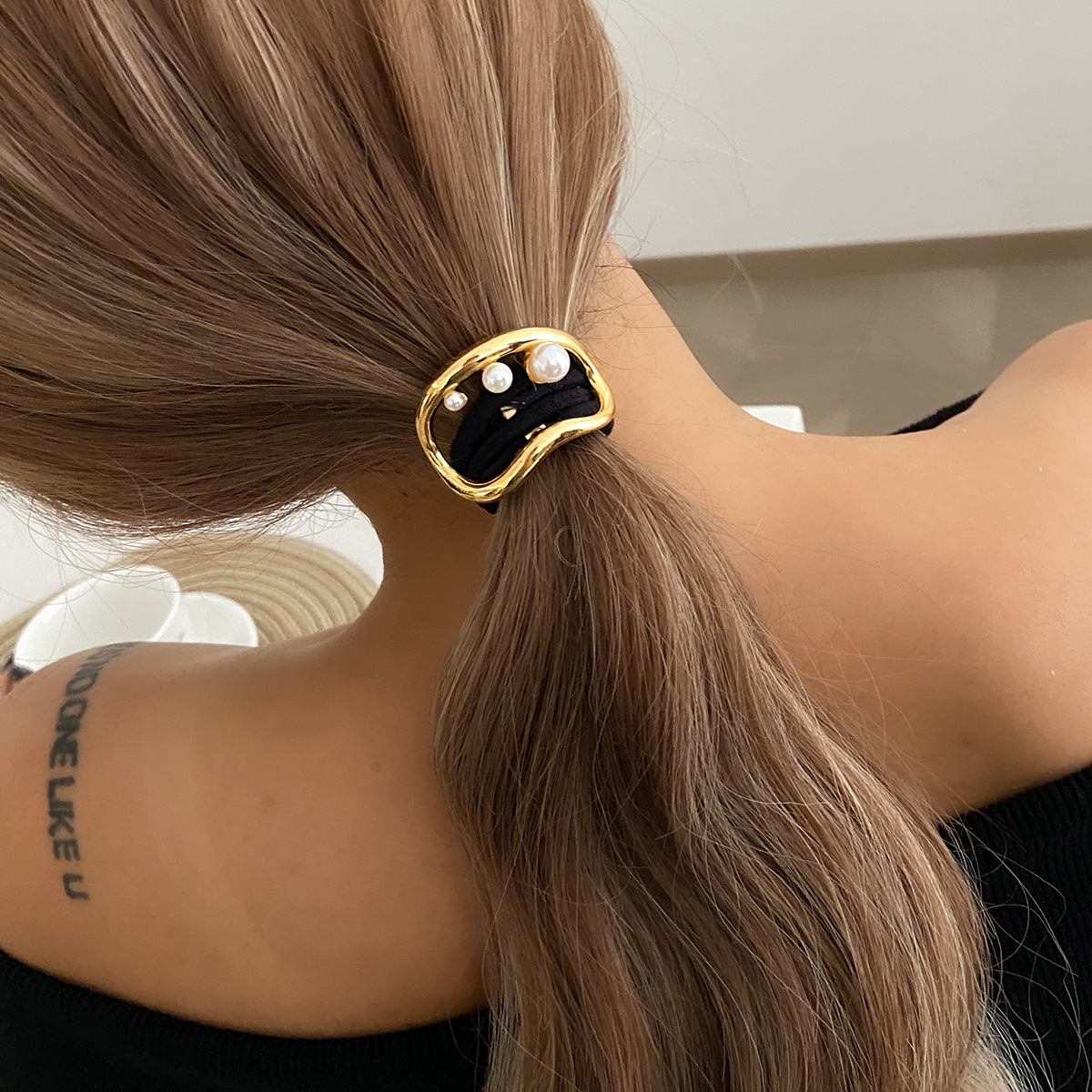 European and American cross-border accessories, fashionable, light luxury and versatile ponytail hair accessories, irregular geometric and niche design hair ties Specification drawing