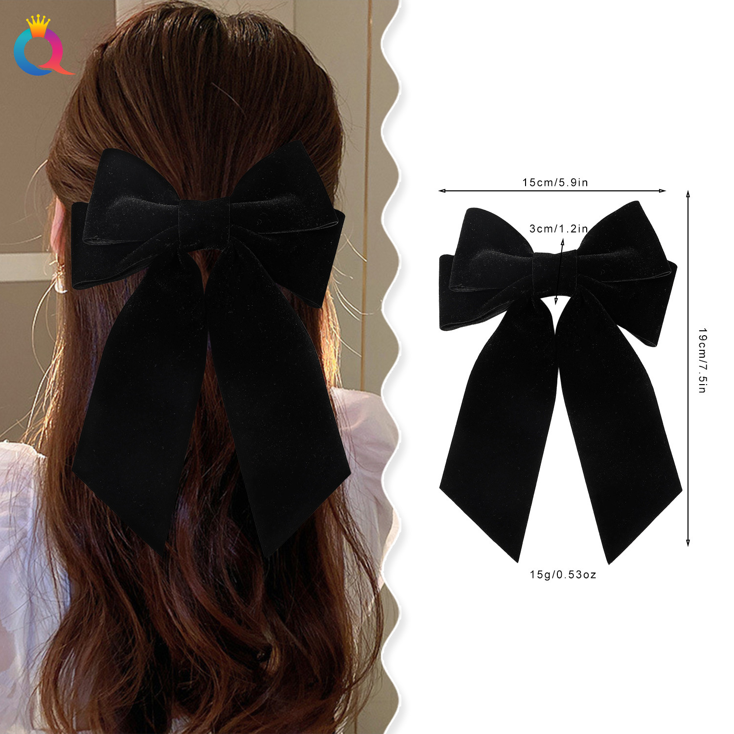 Qiyue Amazon bow hair clips, flocking ribbons, duckbill clips, hair curls, grab clips, women's hair ties, and headwear wholesale details Picture