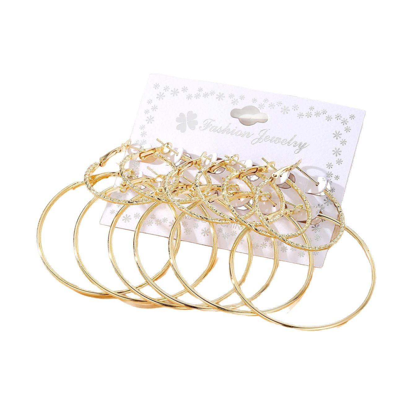 Best-selling accessories in Europe and America: Commuting exaggerated ear rings, 6-pair set of earrings, large and small circle alloy earrings Item Picture