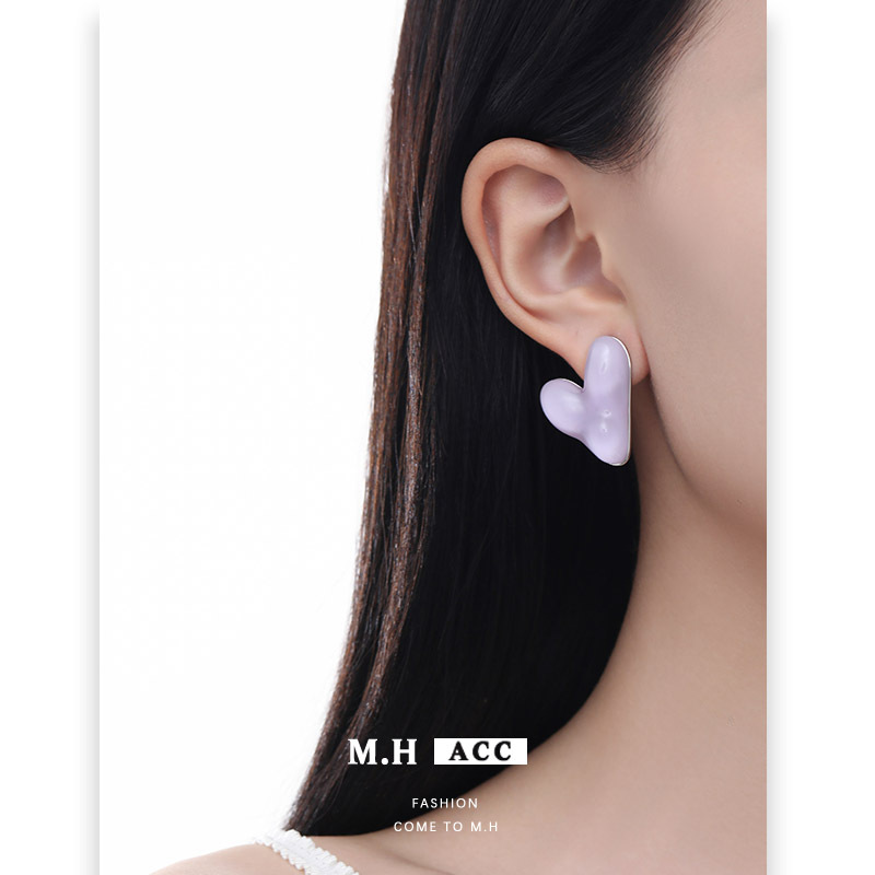 925 Silver Needle Dopamine Heart-shaped Earrings, summer high-end sweet girl style earrings, original ins fashion earrings Specification drawing