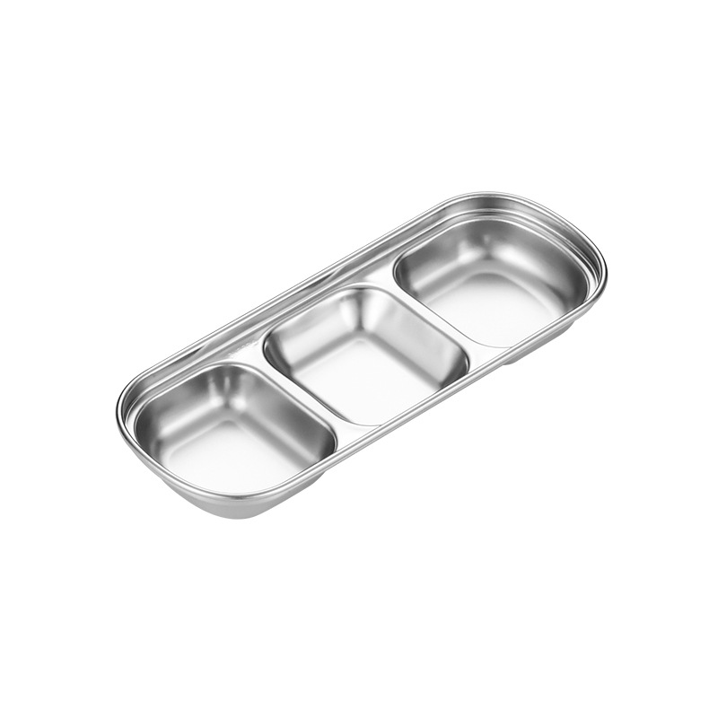 Hot pot seasoning plate, sauce plate, golden dipping sauce plate, barbecue tableware, outdoor camping 304 stainless steel Korean-style grid plate Item Picture