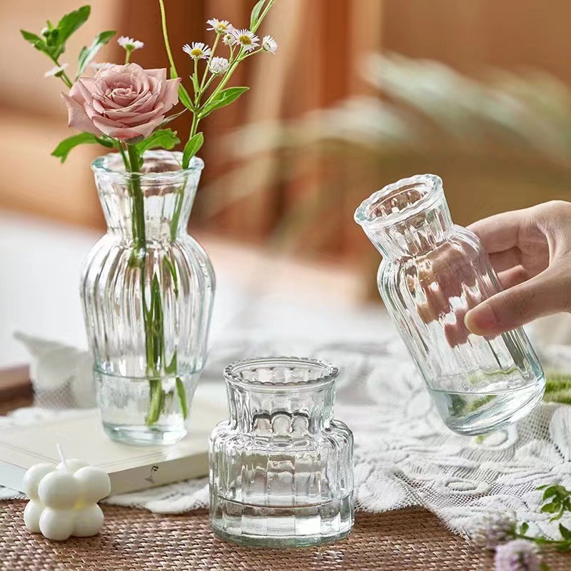 European-style creative glass vase, transparent internet-famous hydroponic and hydroponic green plant and fresh flower small vase, desktop decoration details Picture