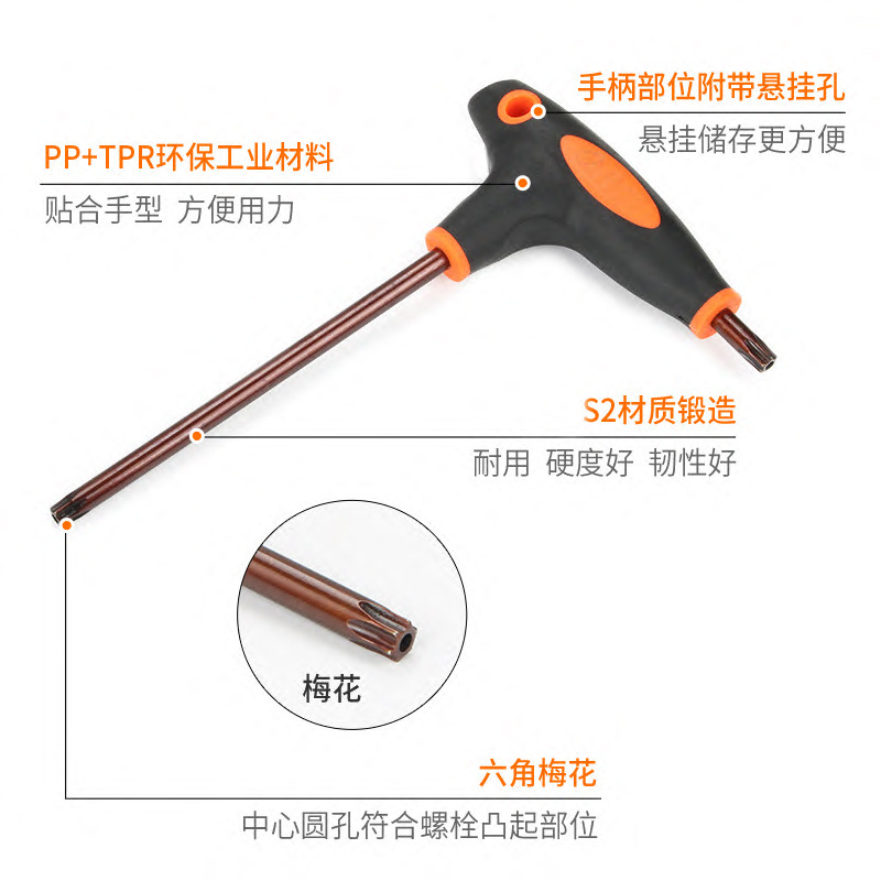 Hexagonal socket wrench set, T-shaped hexagonal socket wrench, single flower-shaped middle hole cross-head screwdriver, screwdriver Specification drawing