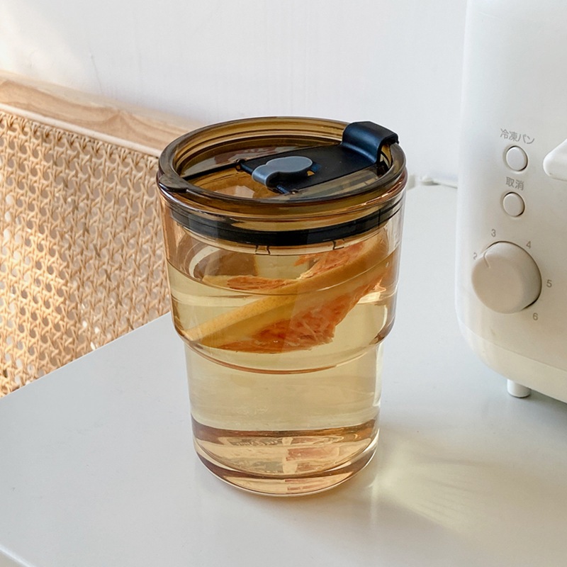 Bolimei cold brew coffee cup, InS-style tea-colored bamboo straw cup with lid, glass cup, popular milk tea water cup details Picture