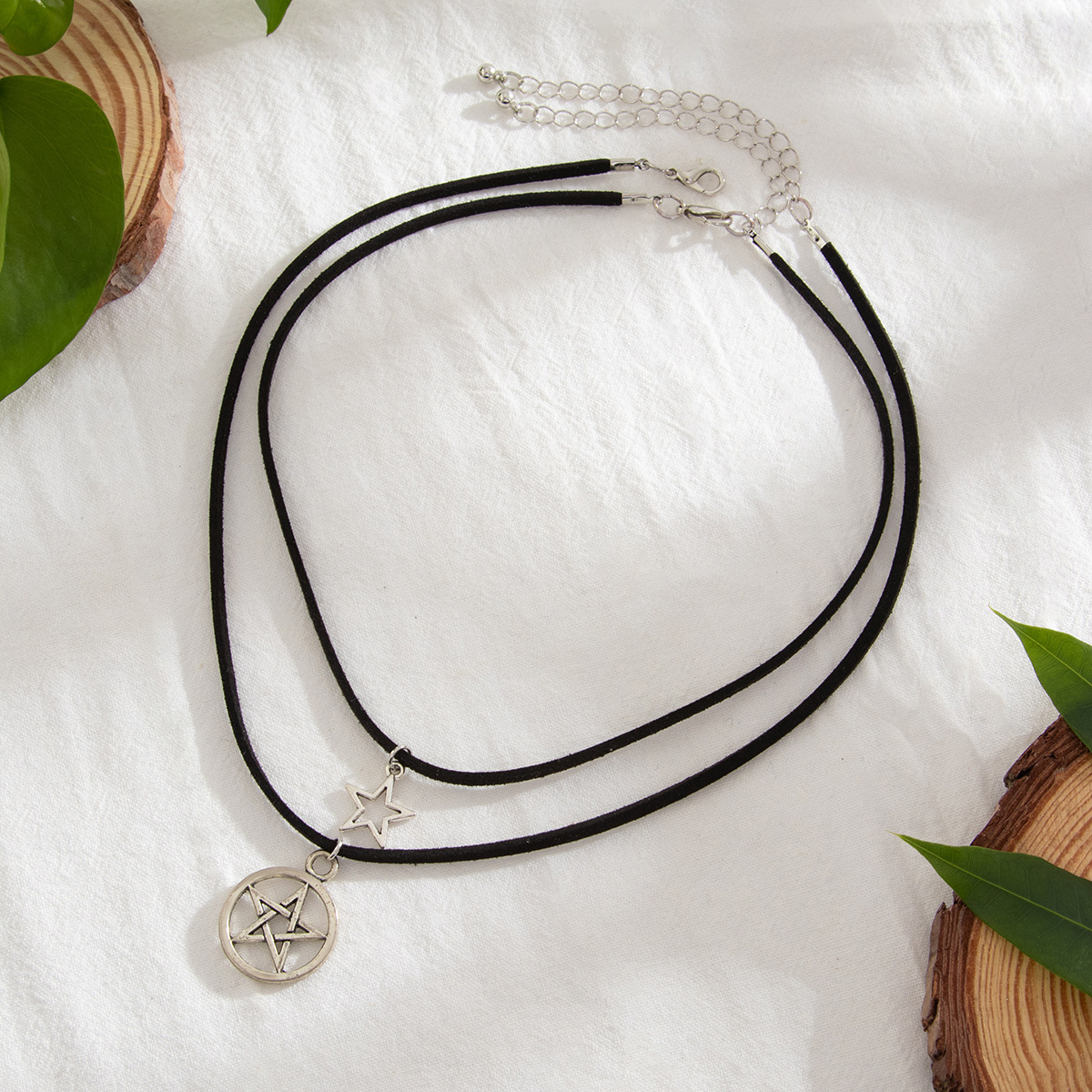 European and American cross-border jewelry, ethnic style, Korean velvet multi-layer collarbone chain, retro hollowed-out moon alloy pendant necklace Application Scenario
