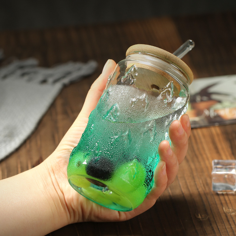 Glass straw cup, adult glass cup, cola cup, household water cup with straw, female student beverage cup, glass cup details Picture