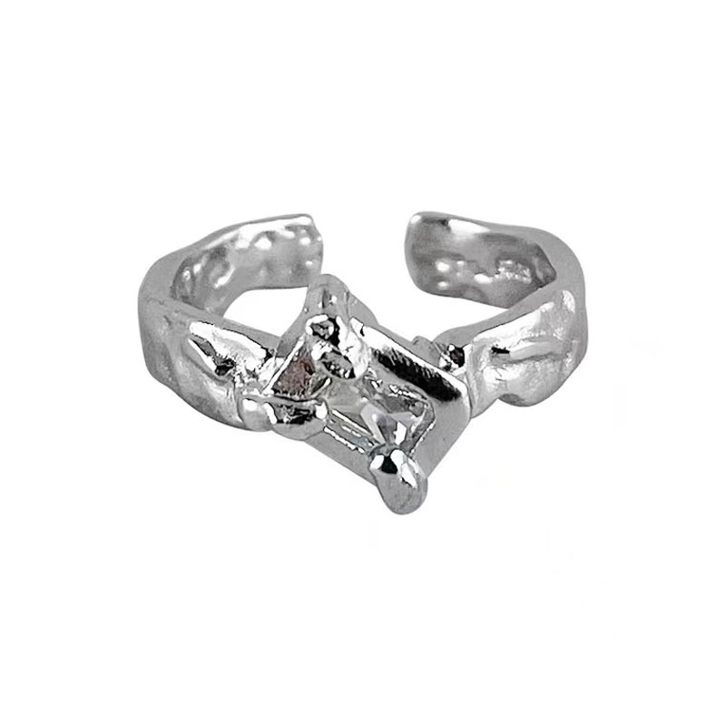 A niche design, high-end and cold style, irregular personality ring, women's geometric zircon retro open ring index finger ring Item Picture