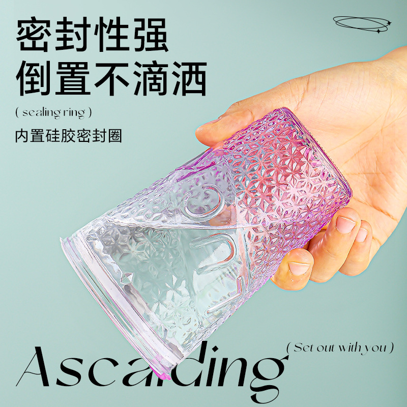 Summer 460ml large-capacity water cup with gradient color embossed pattern straw cup, ground promotion event opening glass gift cup details Picture