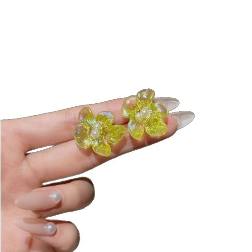 Summer is simply amazing! Summer light and fresh fluorescent yellow resin flower ear studs, versatile and super atmospheric earrings for women Item Picture
