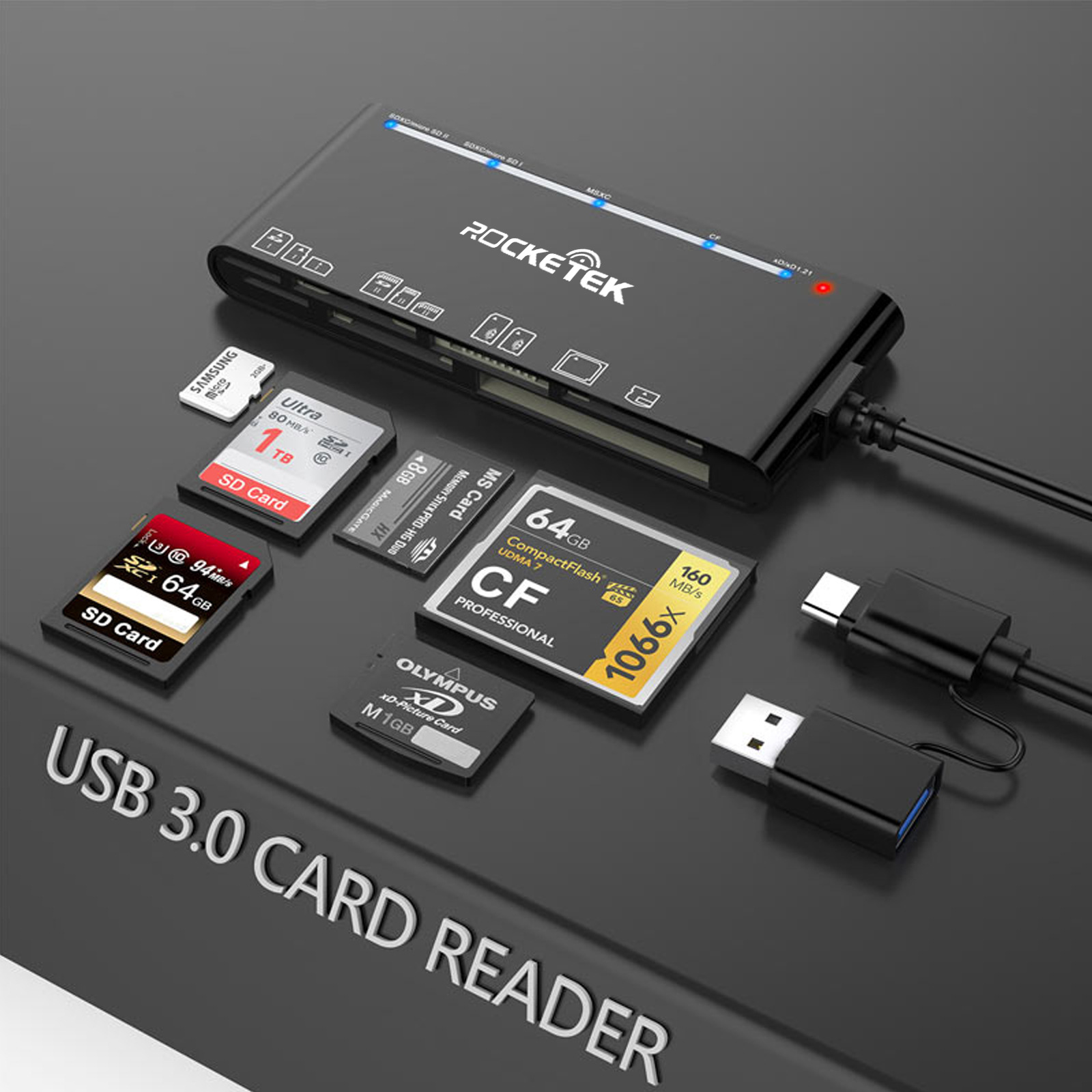 Wholesale factory of cross-border USB 3.0 multi-functional card reader CF/XD/MS/SD/TF Card 7-in-1 USB card reader details Picture