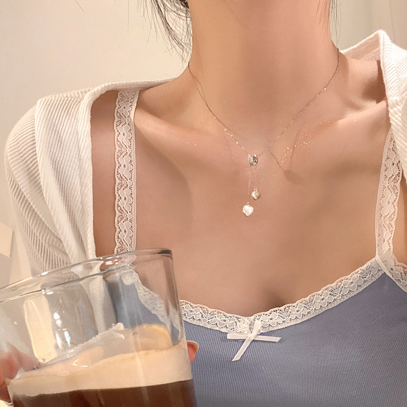 Shell heart necklace, summer tassel collarbone chain for girls, light luxury and niche design accessory, titanium steel neck chain Specification drawing