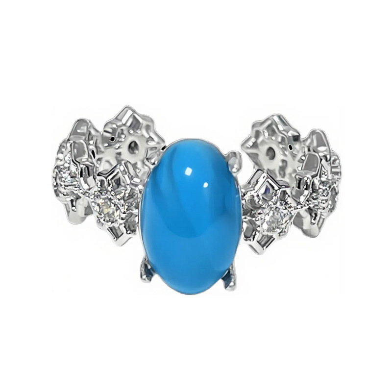 European and American ins turquoise irregular texture ring for women's egg surface punk personality versatile, cool and trendy niche index finger ring Item Picture