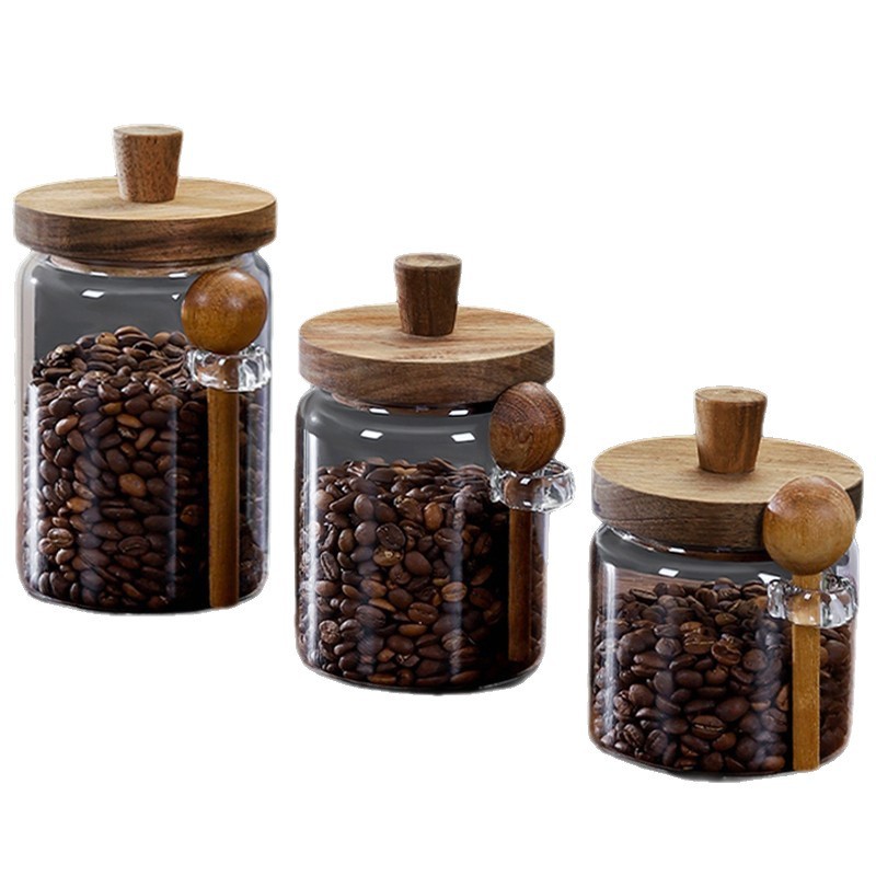 Coffee bean storage jar, glass sealed jar, small bottle with spoon, coffee bean storage box, coffee powder storage jar, tea jar Application Scenario