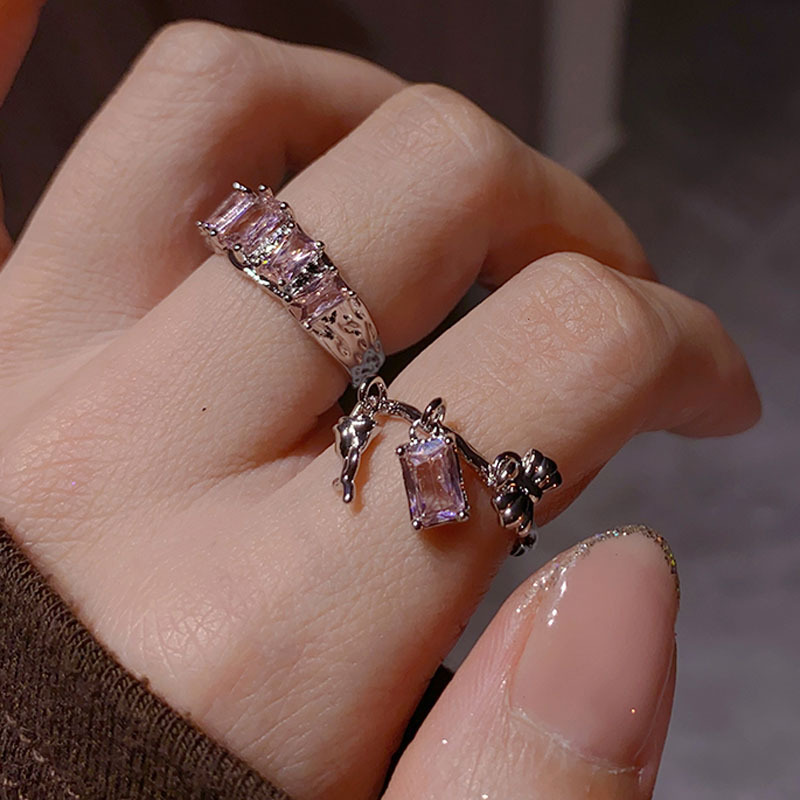 Pink diamond zircon sweet and cool open ring for women's Instagram cold style new trendy street fashion and personality food ring Specification drawing