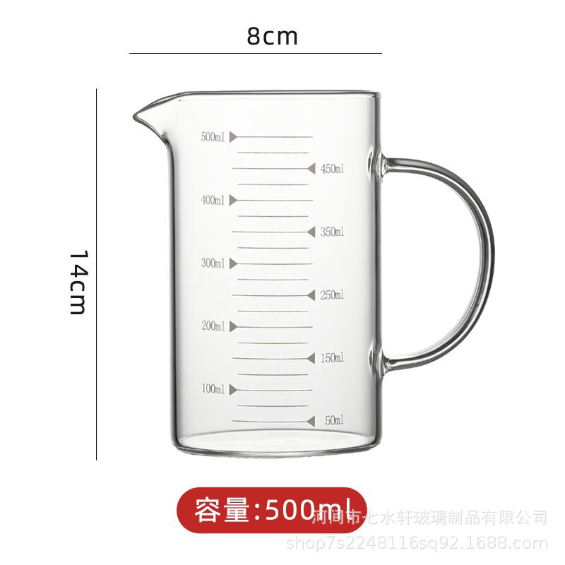 Customized high borosilicate heat-resistant glass cups with handles, measuring cups, scale cups, water cups, and household breakfast cups with LIDS Specification drawing