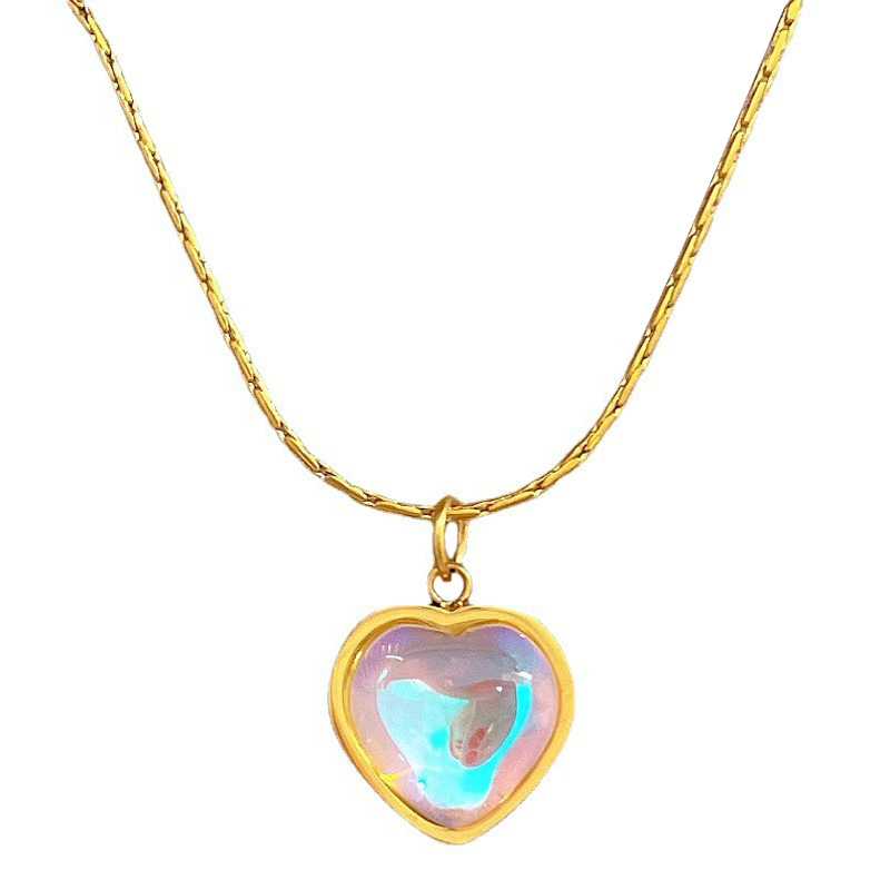 【 All-titanium Steel 】 Colorful heart minimalist style furnace, real gold necklace, female Instagram influencer collarbone chain accessory Item Picture