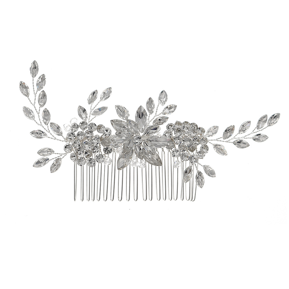 European and American retro hair accessories, hand-stitched combs for women, light luxury and elegant wedding dress accessories, horse's eye water diamond flower bridal hair combs Item Picture
