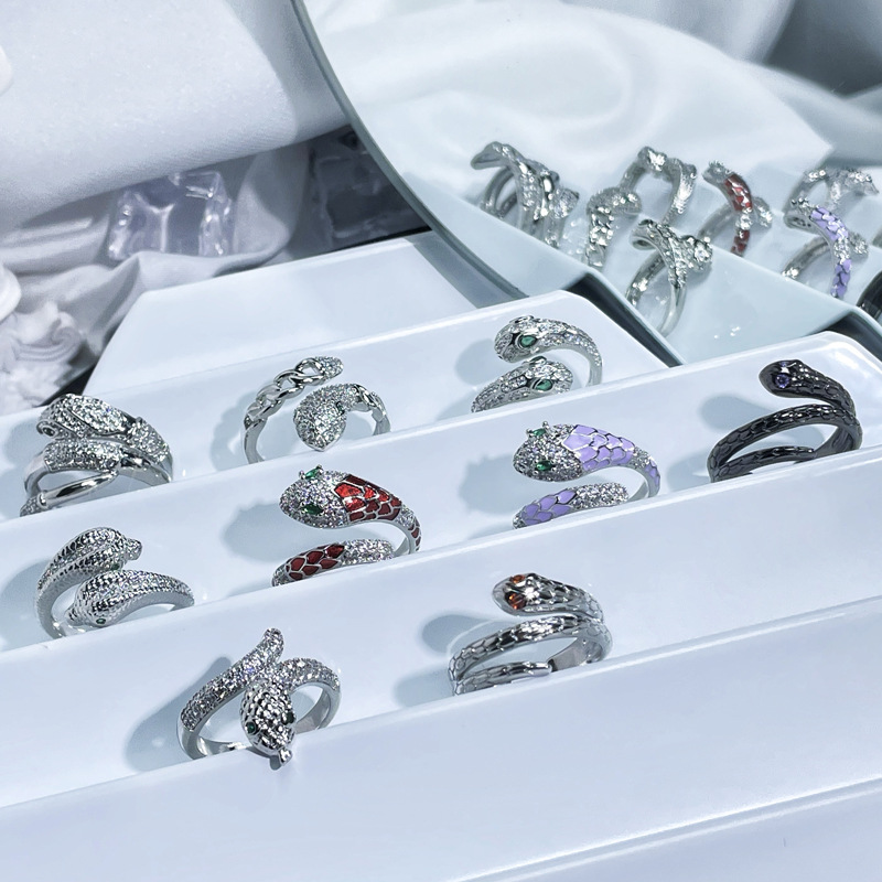 French light luxury high-end snake-shaped individual open ring, punk style, sweet, cool, fashionable and exquisite index finger ring trend Specification drawing