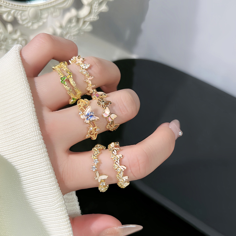 2025 New niche design enamel gold butterfly opening ring, a sweet, cool and cold style exquisite and elegant ring for women Application Scenario