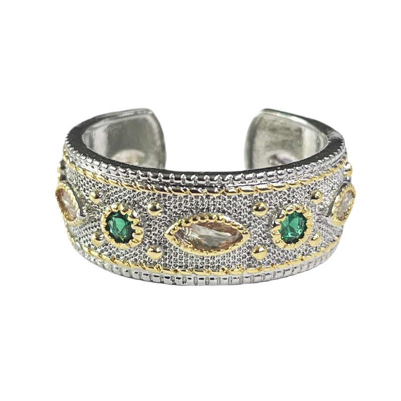 Italian court-style brushed zircon exquisite open ring, fashionable, sweet, cool, versatile and niche two-color ring Item Picture