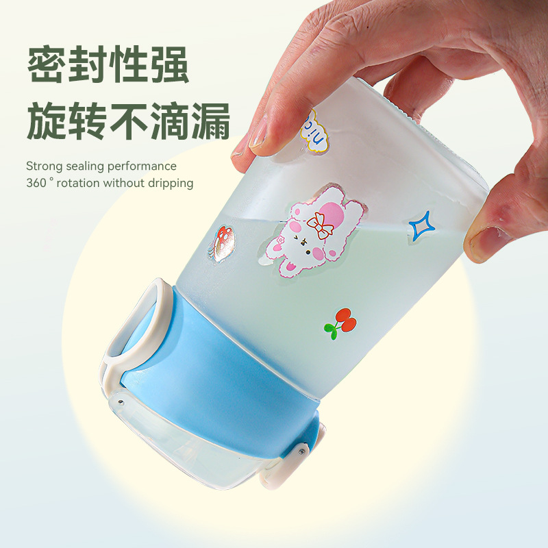 Wholesale of popular cartoon children's water cups with high appearance standards, cute stickers, student portable straw cups and glass water cups details Picture