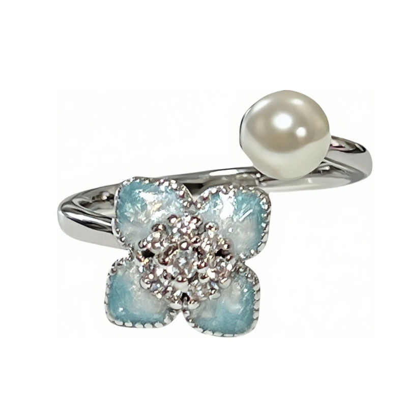 French champs-style gradient enamel four-leaf clove open ring for women, simple hollowed-out star geometric personalized index finger ring Item Picture