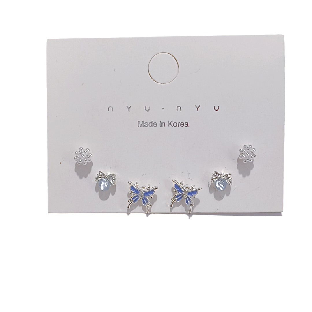 Six-piece set! Dynamic, high-end, niche design sense, versatile, small stud earrings, women's Instagram starry sky blue butterfly earrings and earrings Item Picture