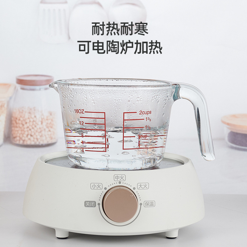 Glass measuring cup with scale, high-temperature resistant household milk scale cup, food-grade baking and egg-beating cup, measuring water cup Application Scenario
