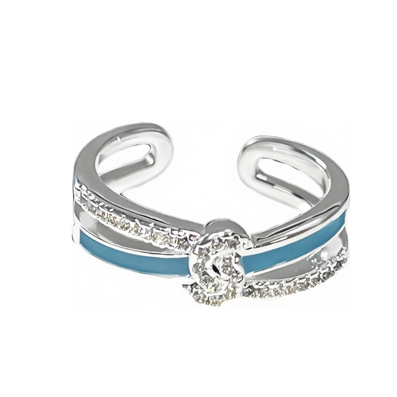 The new silver-white-blue gilded enamel liquid butterfly opening ring for women features a simple and niche design with a light luxury feel Item Picture