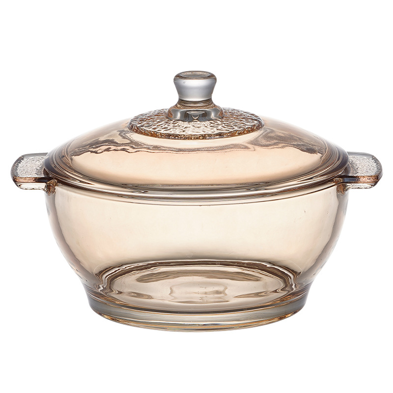 Golden glass bowl, double ears with lid, crystal glass pot, instant noodles, home salad bowl, event gift box Item Picture