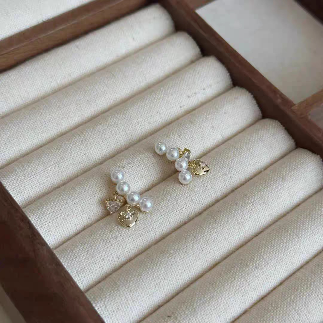 Heart-shaped pearl tea stud earrings for women 925 gentle and elegant earrings, new trendy and versatile earrings for women in autumn and winter 2025 Specification drawing