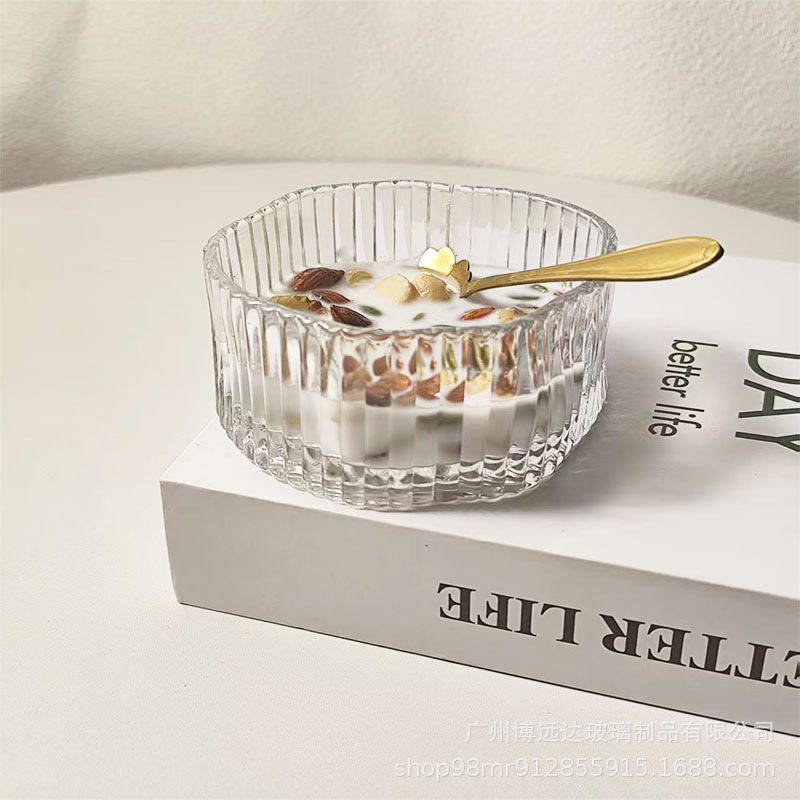New Chinese-style sugar water bowl, irregular transparent glass bowl and plate set, high appearance level, dessert bowl, fruit yogurt, bird's nest bowl details Picture