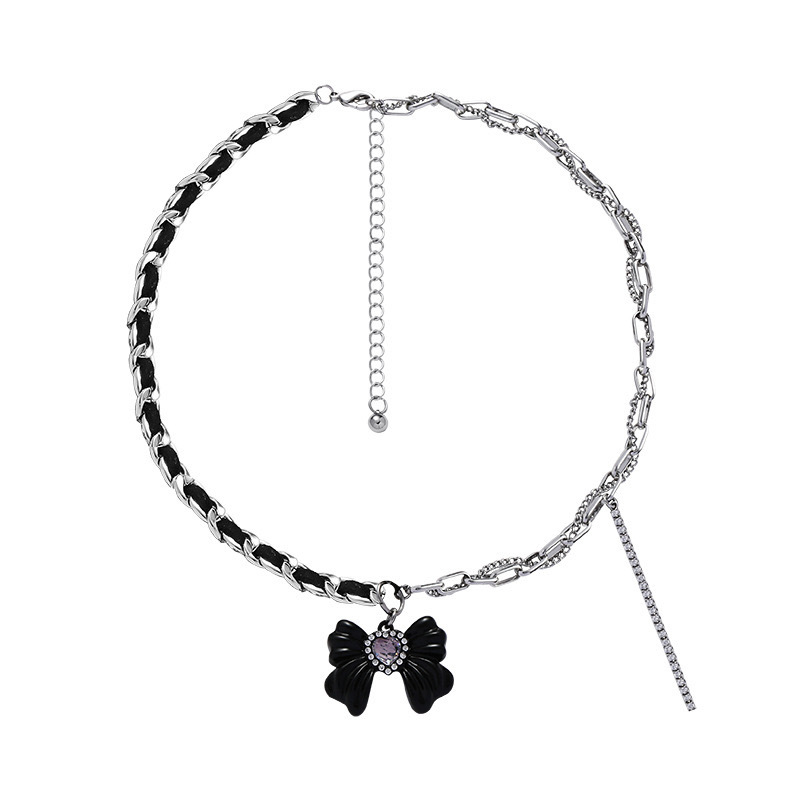 Original bow pendant necklace for women, European and American cross-border high-end design sense, niche fashion, sweet and cool, hot girl collarbone chain Item Picture