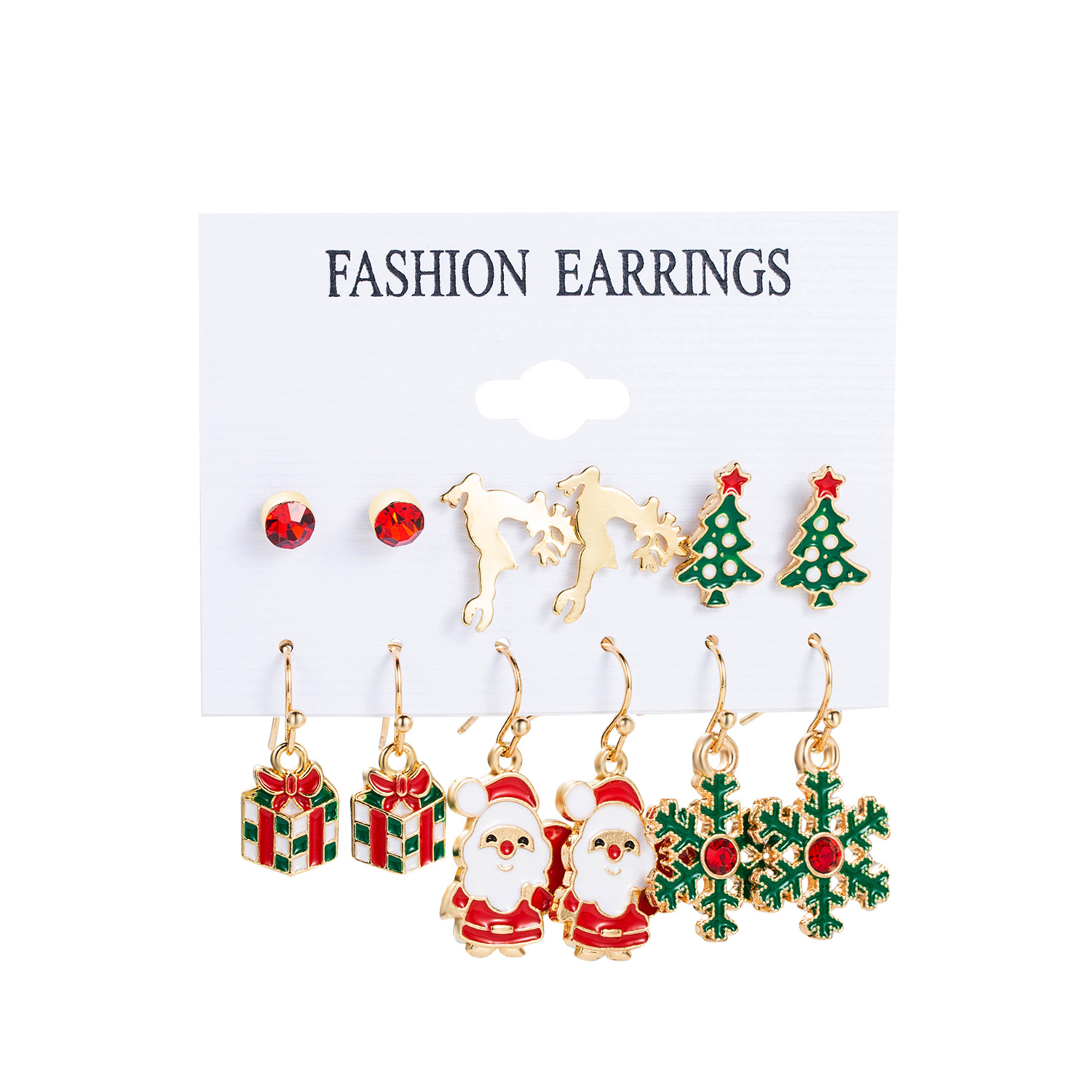 Christmas earring set: New alloy oil-dripping earrings, cross-border export fashion pearl Christmas Tree 8 pairs Item Picture