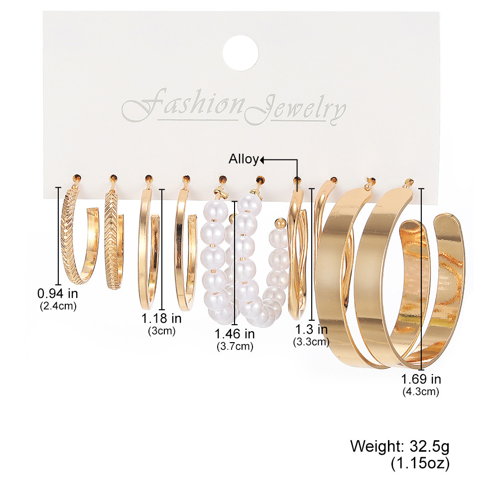 New cross-border pearl earrings, star earrings, women's fashion, heart-shaped commuting ear ring set 6-piece from Europe and America details Picture