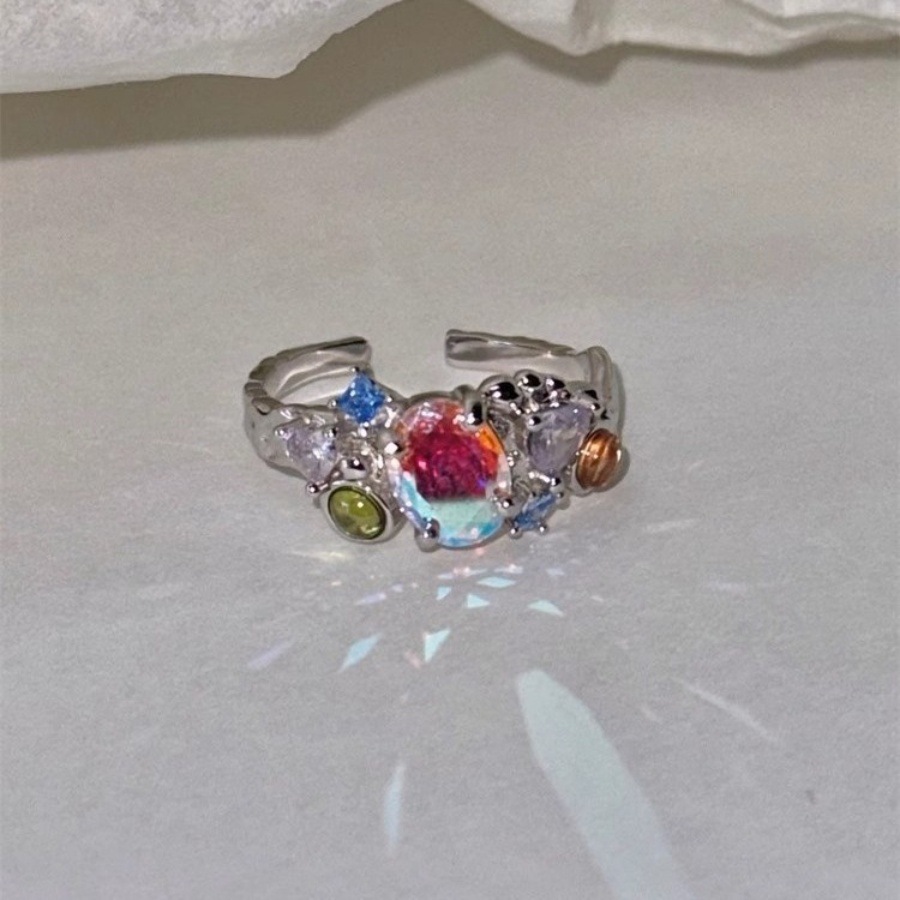 Hyuna style colored zircon ring for women, a niche Korean design with a high-end feel, ins colorful heart-shaped opening ring trend details Picture