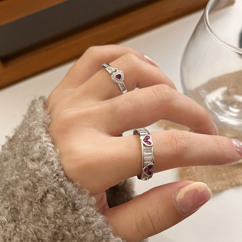 Korean niche, light luxury, and high-end open-top rings, sweet women love zircon pendants, and the cold style ring trend on Instagram Specification drawing