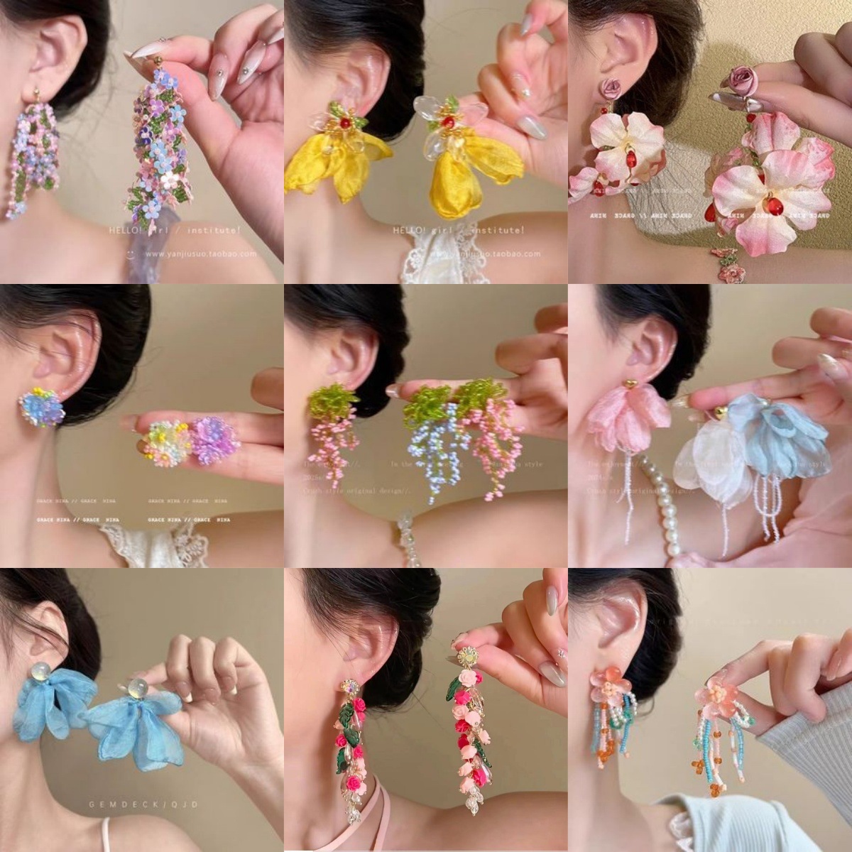 Earrings that can be worn throughout the spring and summer seasons ~ Handcrafted beaded stud earrings with a vacation style, elegant and versatile earrings full figure