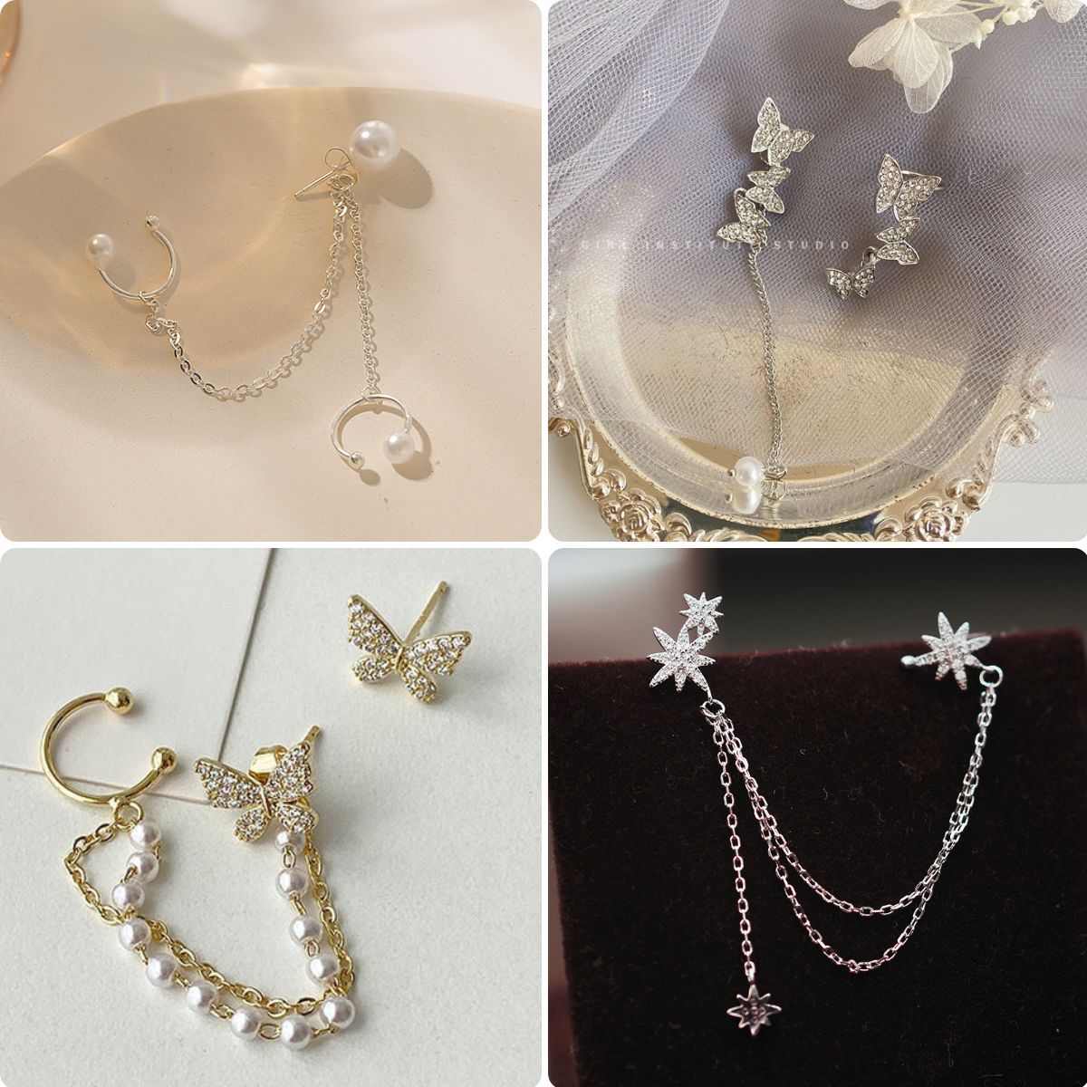Korean-style asymmetrical tassel ear bone clip one-piece earrings with ins design, light luxury and versatile stud earrings for women wholesale full figure