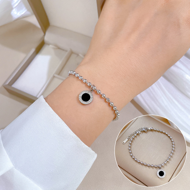 【 All-Titanium Steel 】 Dongdaemun unique and elegant agate Full diamond round bead bracelet, a retro gift for female Internet celebrities and best friends Specification drawing