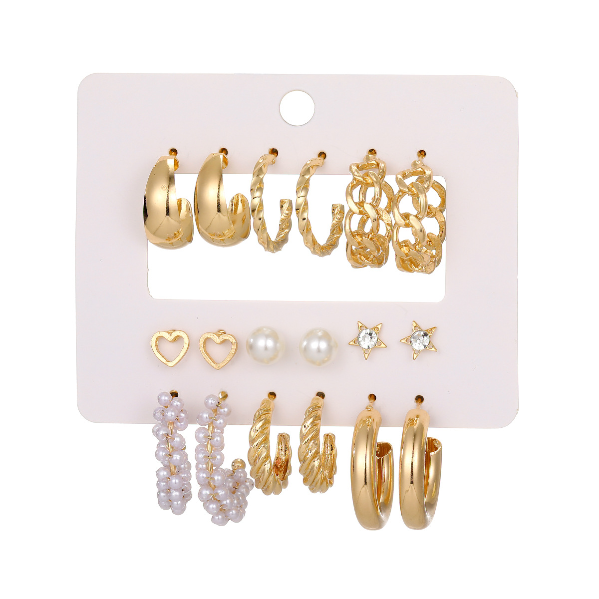 New European and American minimalist earrings, creative, individual and fashionable, large ring earrings set with rhinestones, 9 pairs of earrings for women Item Picture
