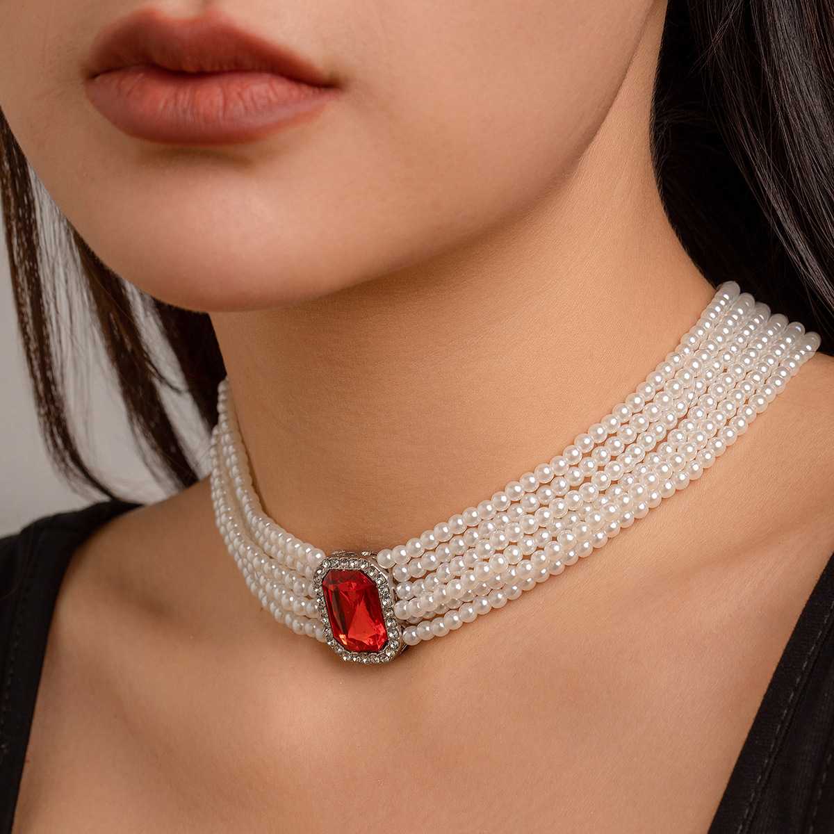 European and American cross-border jewelry retro baroque court style light luxury elegant multi-layer diamond-encrusted necklace necklace Specification drawing