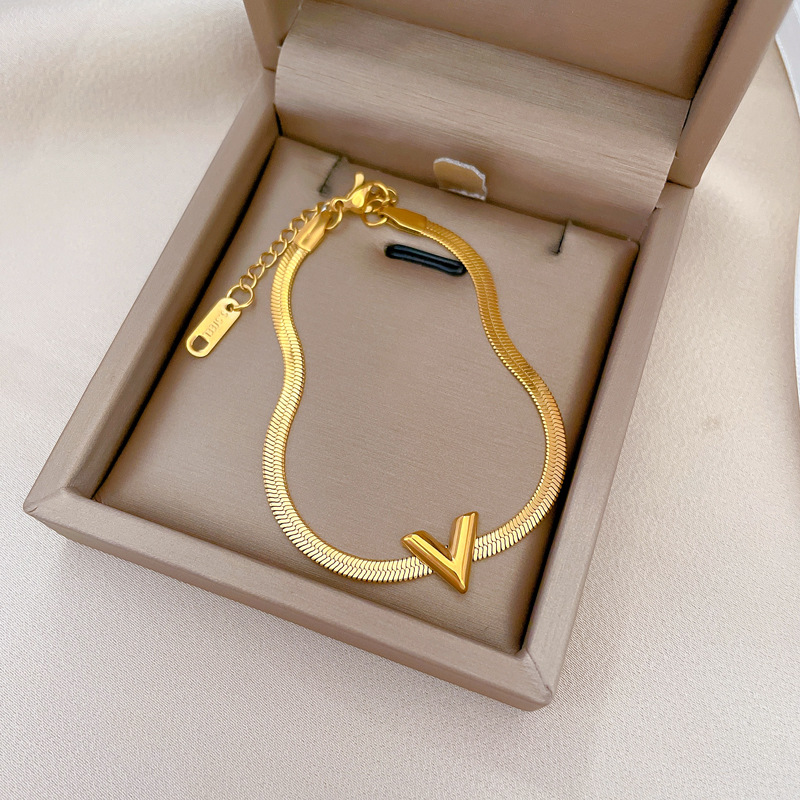 【 All-titanium Steel 】 Dongdaemun Minimalist V-letter forest-themed chain bracelet, a female Internet celebrity's retro best friend Specification drawing