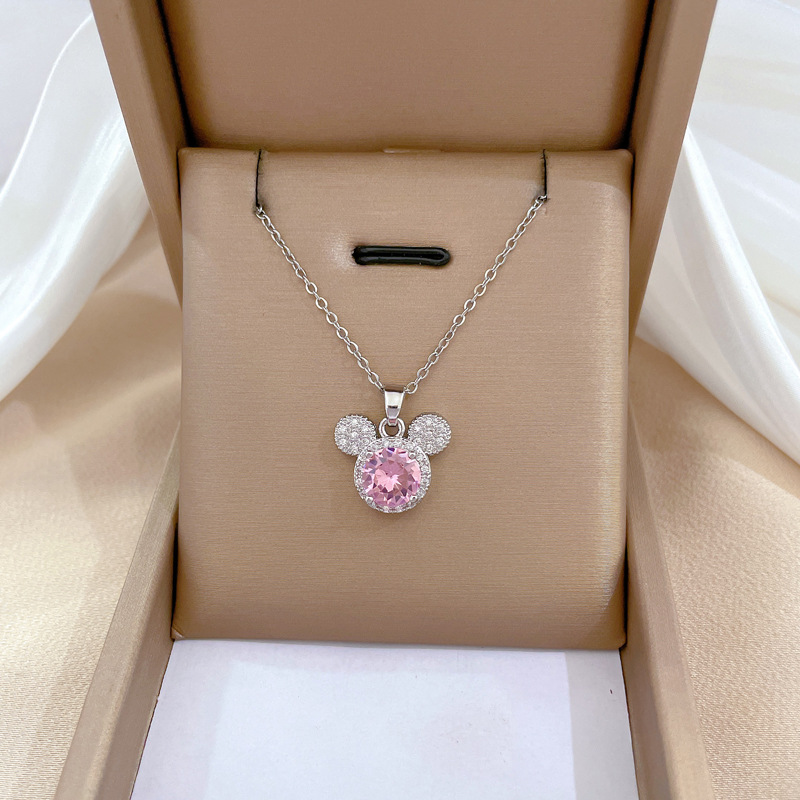 【 Titanium Steel 】 National trend micro-inlaid full diamond Mickey head accessory, live-streamed by Internet celebrity, court style full diamond inlaid luxurious necklace Application Scenario
