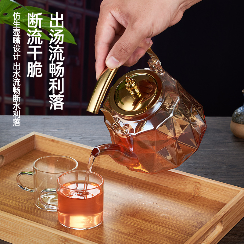 Transparent high borosilicate glass teapot, flower teapot, household large-capacity stainless steel tea strainer, tea and water separation teapot Specification drawing