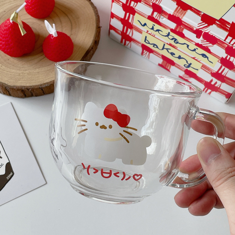 Bolimei Korean InS-style glass milk cup, girlish water cup, glass cup, large-capacity drinking cup full figure