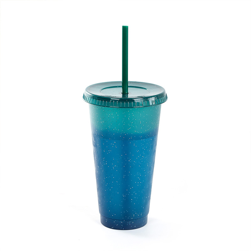 Wholesale of new creative rainbow color-changing cups that change color when cold, large DIY plastic cups with straws, 700ml drinking cups Item Picture